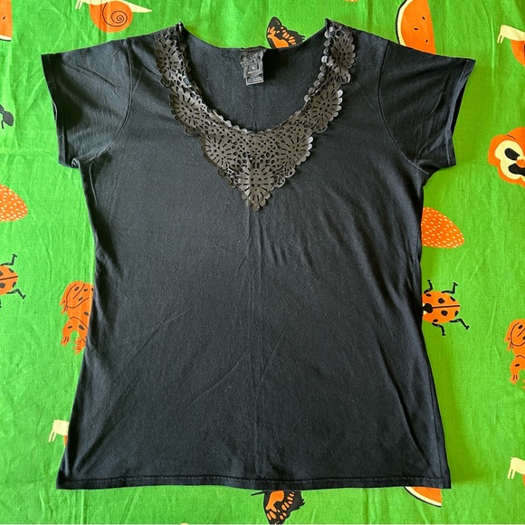 Anna Sui Tops - Anna Sui Faux Lace Detail Tee - Black